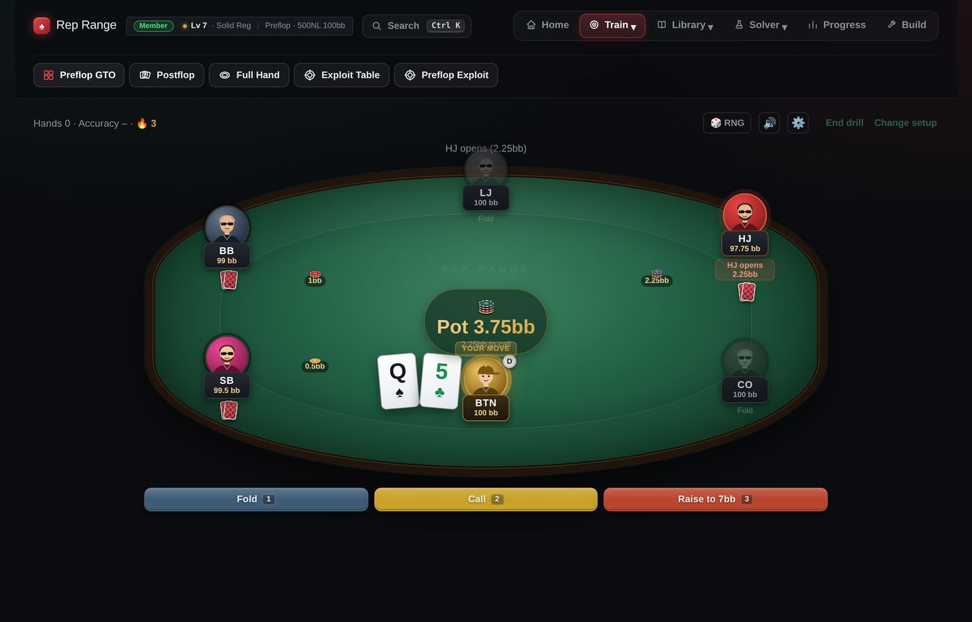 Preflop trainer at a full table
